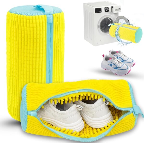 XXL Shoe Bag for Washing Machine - 2PCS Reusable shoe laundry bag for washer and dryer, 360° Premium Protective Shoe Washing Machine Bag for Sneakers, Slippers, Gym & All Type of Shoes (YELLOW)