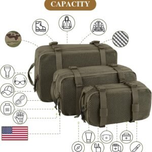 PETAC GEAR 3 PCS Tactical Modular Packing Cubes, Large Capacity Mesh Storage Bag,Outdoor Travel Organize Storage Pouches Bags.