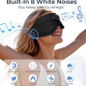 LC-dolida Bluetooth Sleep Mask with White Noise，Sleep Headphones,Bluetooth Wireless Music Eye Mask, Ideal for Travel, Night Work, Napping, Side Sleeping and Office Use for Both Men and Women(Black)