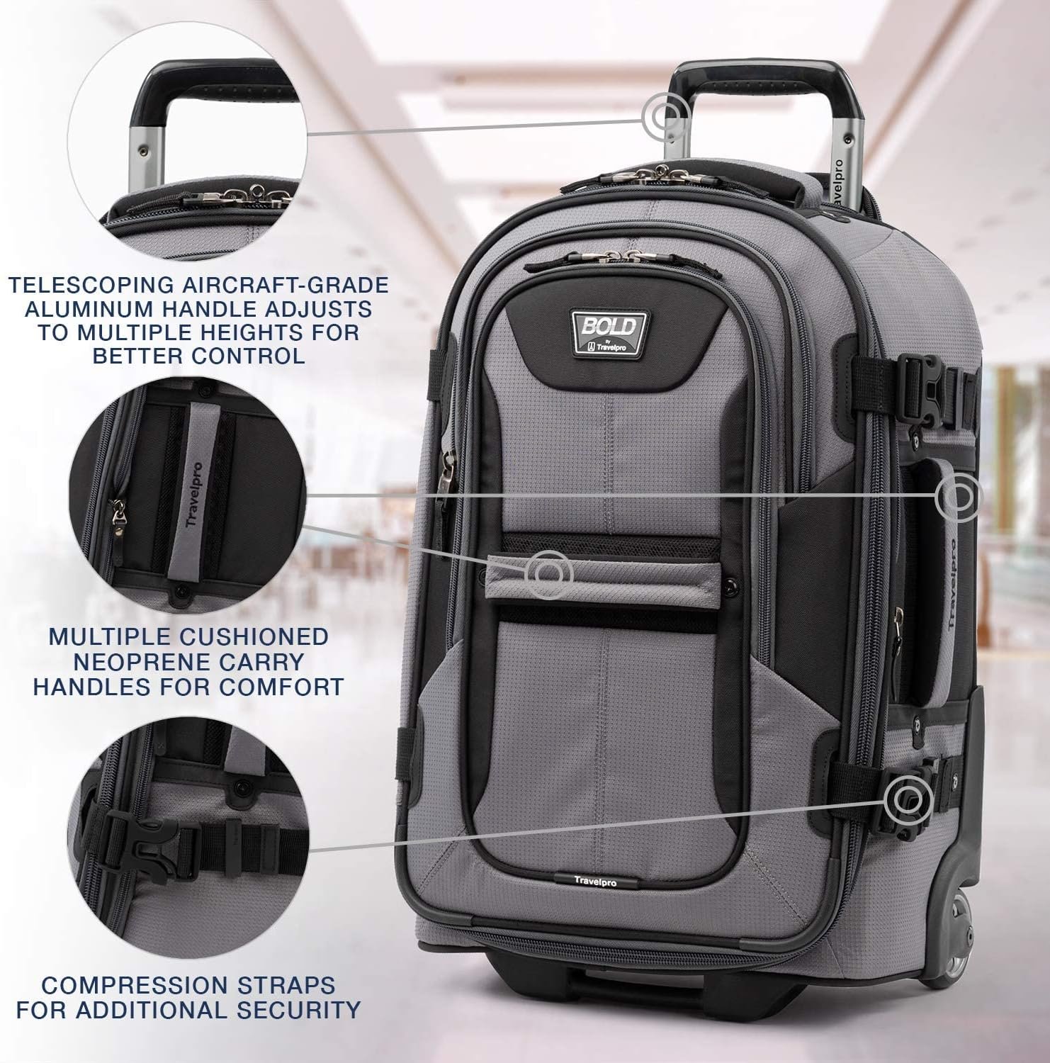 Travelpro Bold Softside Expandable Carry on Rollaboard Luggage, Carry on 22-Inch, Grey/Black - Image 2