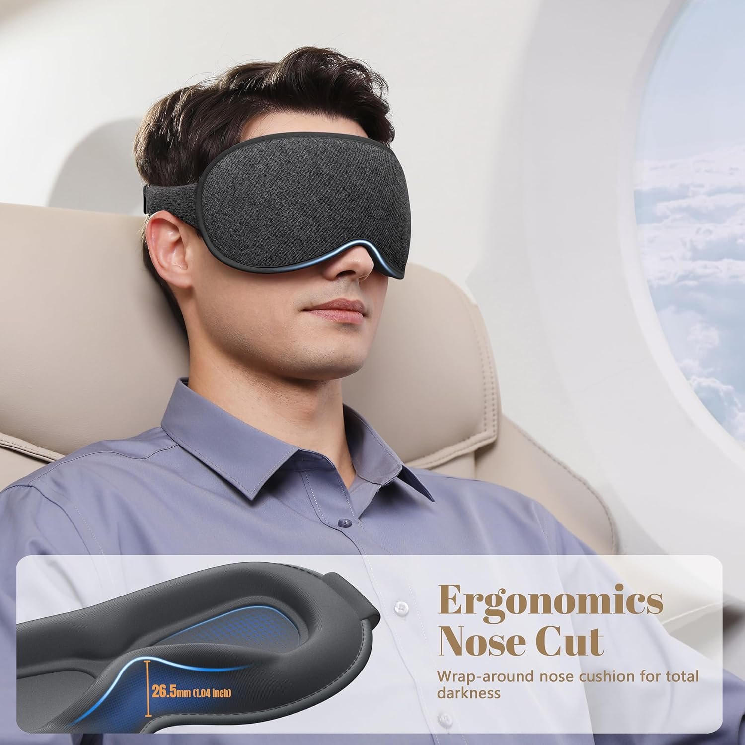 Sleep Mask for Men Women - 100% Blackout Eye Masks for Sleep, Zero Pressure 3D Sleeping Mask, Adjustable Light Blocking Eye Cover Blindfold for Travel, Nap, Night Work, Office - Gray - Image 4