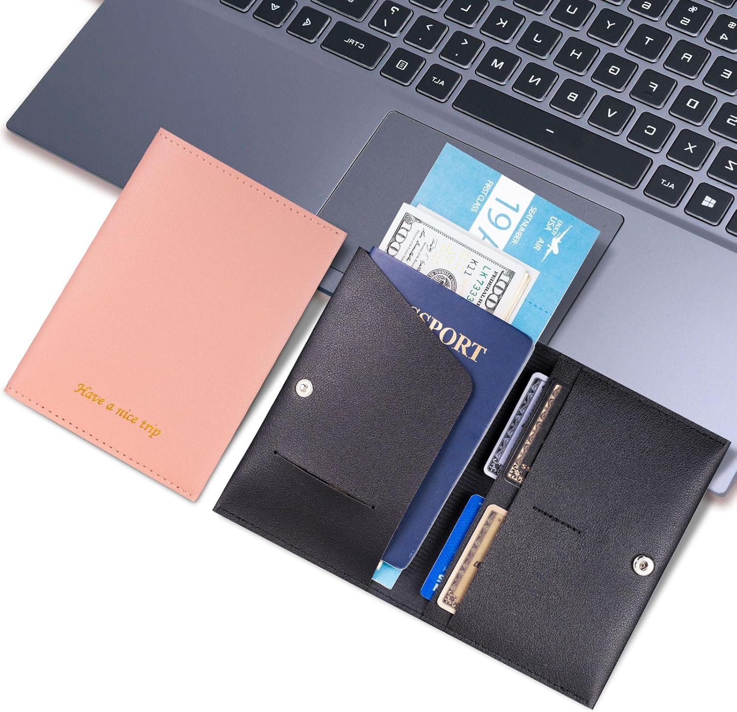 Passport Holder for Travel Passport Wallet Cover Case for Women, Travel Wallet Essentials for Men and Family Pink &Black - Image 5