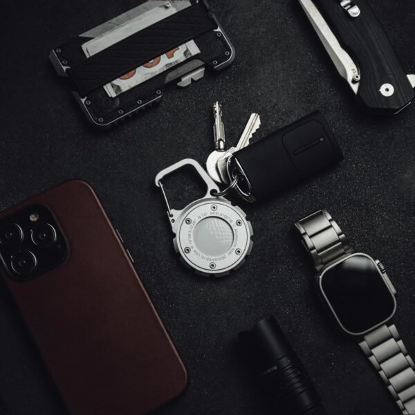 Airtag Holder Carabiner - Airtag keychain Case with Aluminum Frame and Full Grain Leather Cover for Apple Airtags - Protective Cover Accessories (Silver) - Image 9