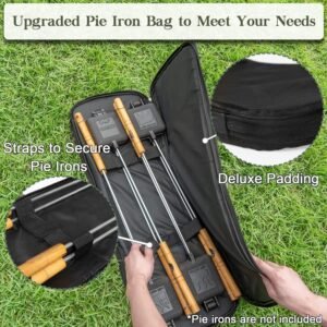 Deluxe Pie Iron Bag for Mountain Pie Maker Cast Iron Storage Fits up to 4, Heavy Duty Padding with Extra Pocket for Campfire Accessories, Strong Straps to Secure, Camping Storage Bag 32×12in