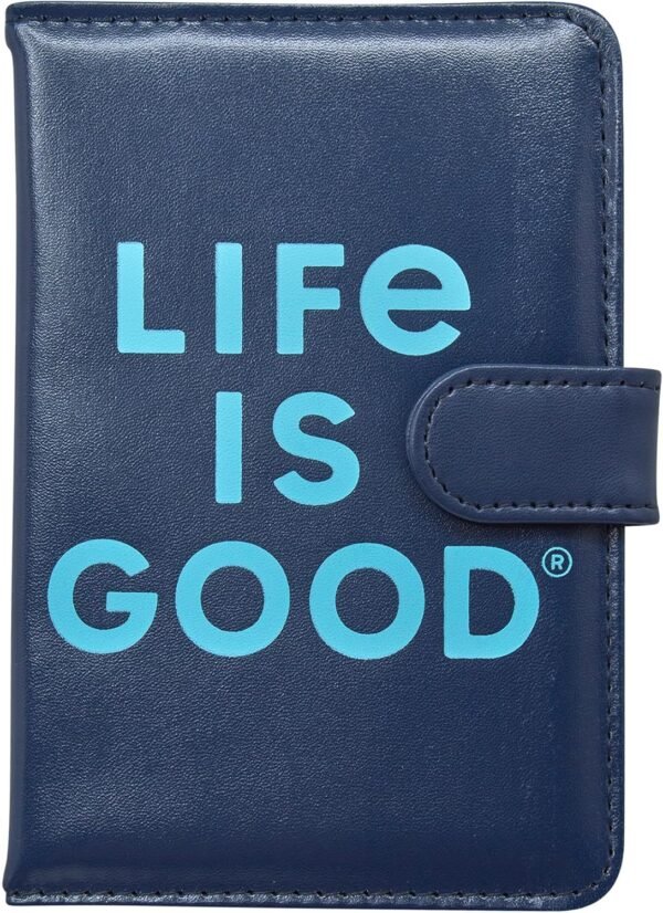 Life is Good Travel Passport Cover - Anti-Theft Passport Holder Wallet with Interior Card Slots, Magnetic Snap Closure, Size One Size, Navy