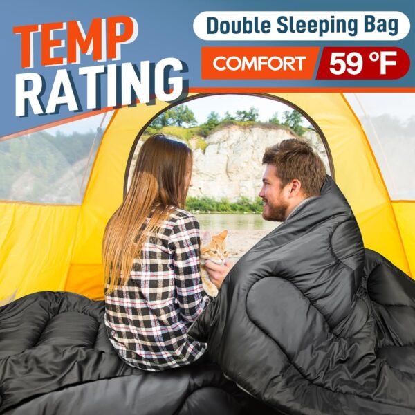 MEREZA Double Sleeping Bag for Adults Mens with Pillow, XL Queen Size Two Person Sleeping Bag for All Season Camping Hiking Backpacking 2 Person Sleeping Bags for Cold Weather & Warm - Image 2