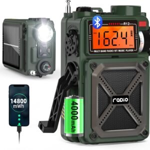 Greadio Portable Shortwave Radios with NOAA Weather Radio, 14800mWh Digital Radio AM FM with Bluetooth 5.4, Crank/Solar/USB Charging, Support USB/TF, Charger Pack/SOS/Flashlight for Outdoor, Emergency