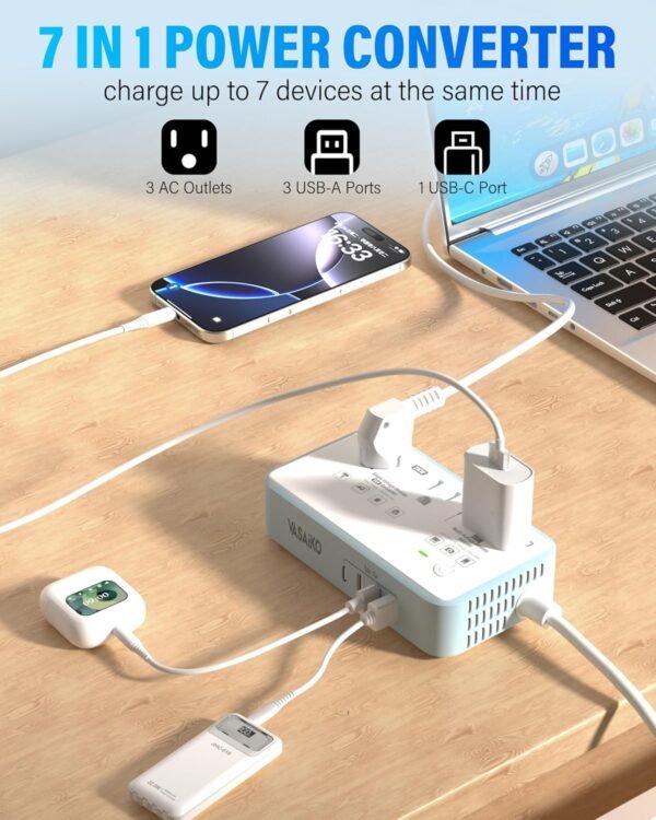 220V to 110V Voltage Converter US to Europe, 2000W Max International Power Converter with 4 USB Charging, Power Converter for European with Travel Plug Adapter - Image 5