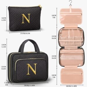 Personalized Gifts for Women, Initial Toiletry Bag Hanging Travel Organizer & Makeup Cosmetic Bag with Embroidery Letter Teacher Appreciation Gift Birthday Mothers Day Gifts for Mom Wife Friend Sister