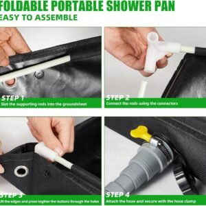 Portable Shower Base, 32″x32″x4″ Foldable Camping Shower Pan with Upgraded Detachable Drain Pipe and Mesh Bag, Collapsible Shower Basin for Outdoor, Tent, RV, Beach, Shower Stall Enclosures, Indoor
