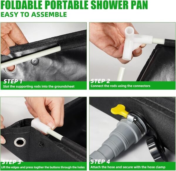 Portable Shower Base, 32"x32"x4" Foldable Camping Shower Pan with Upgraded Detachable Drain Pipe and Mesh Bag, Collapsible Shower Basin for Outdoor, Tent, RV, Beach, Shower Stall Enclosures, Indoor - Image 2