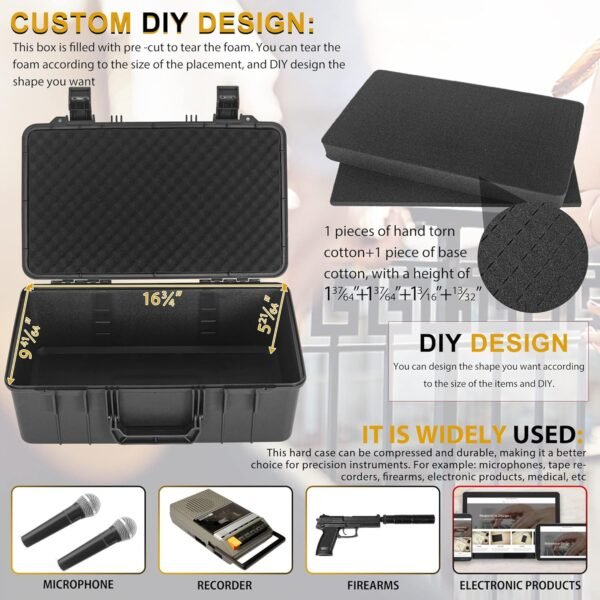 Protective Hard Case Shockproof Water-resistant with Customized DIY Foam fit for Camera, etc,17.3 X 11.5 X 6.5-Inch - Image 4
