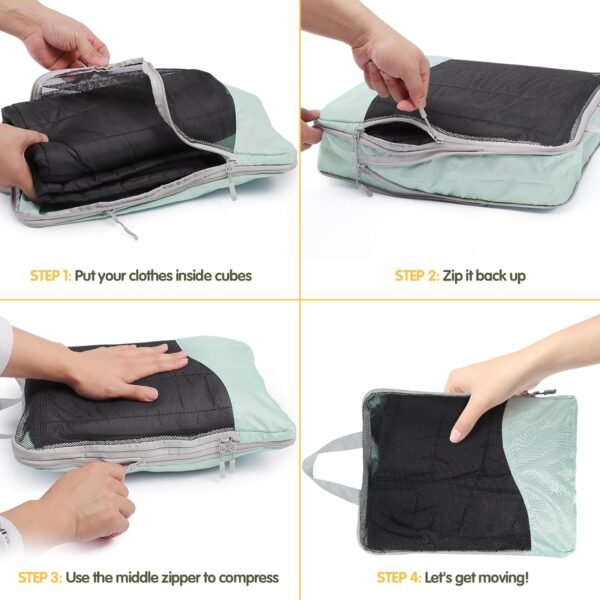 Compression Packing Cubes 8 Set, Dual Zipper Compression Packing Cubes for Travel, See-Through Mesh Packing Bags for Suitcases, packing cubes with shoe bag - Image 7