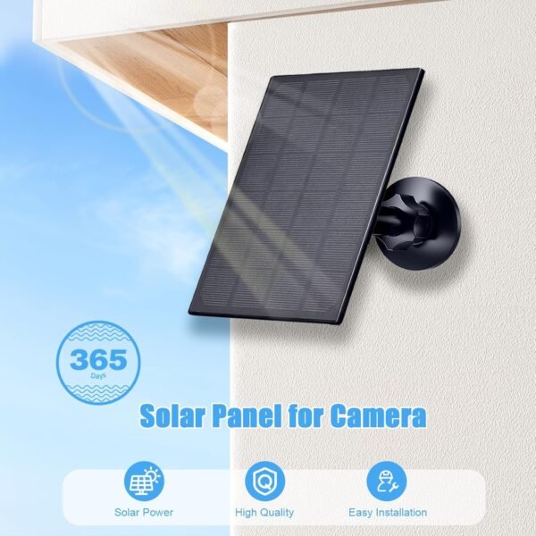 Zivif Solar Panel for Security Camera, 2W Solar Charger with Micro USB & USB-C Port for Rechargeable Battery Camera, with 360° Adjustable Security Mount, Black (2 Pack) - Image 5