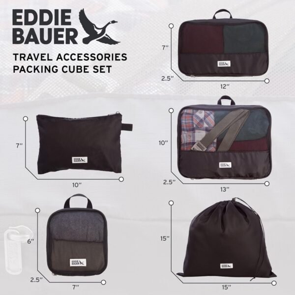 Eddie Bauer 5 Set Packing Organizer Cubes for Suitcases, Travel Essentials for Carry on, Lugagge Oganizer Bags Set Accessories, Black - Image 3
