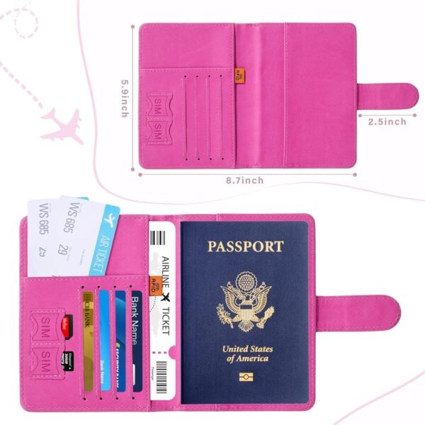 COSHAYSOO Initial RFID Passport Holder for Travel Women Passports Cover Case Air Essentials Airplane Flight Accessories Airline Plane Flying Must Haves Christmas Gift Butterfly Letter Hot Pink S - Image 4