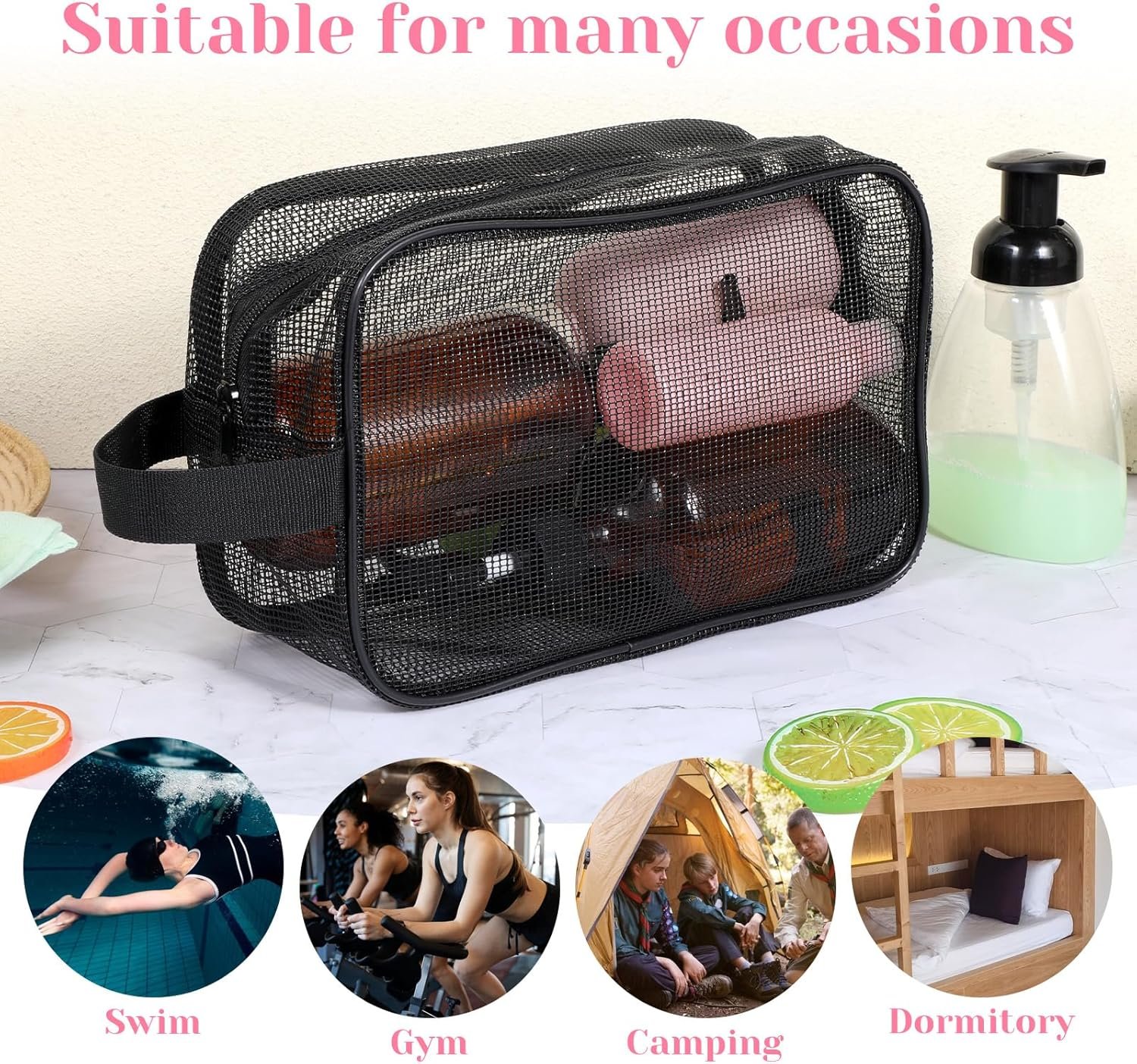 Gym Shower Bag Mesh Shower Bags for Men Women, Mesh Zipper Pouch Bags Toiletry Bathroom Caddy Portable Wash Bag Toiletry Organizer Tote for Portable Travel Bathroom Gym Camping Dorm Room - Image 3