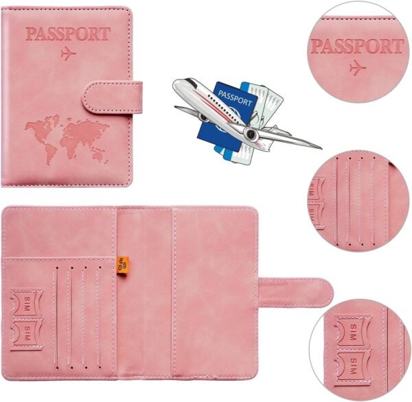 Passport Holder for Travel Women and Men RFID Passport Holder with Card Slots Holder Passport Case Passport cover Passport Wallet Travel Essentials and Accessories (Buckle, PINK) - Image 4