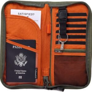 ZOPPEN Passport Holder Family RFID Passport Wallet, Passport Holder Women/Men, Travel Wallet Documents Organizer Zipper Case with Removable Wristlet Strap, Travel Essentials for Flying