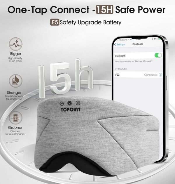Sleep Mask with Headphones Bluetooth 5.4, TOPOINT Blackout Eye Mask for Sleeping Headphones Earphones with Soft Bamboo Cotton Cooling Breathable, HD Stereo Speaker for Side Sleepers Women Men Travel - Image 6