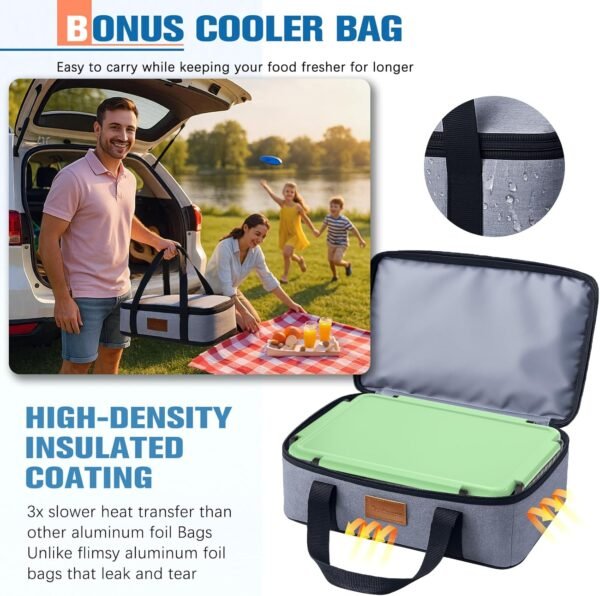 Chilled Portable Snackle Box Container with Reusable Ice Pack Bonus Insulated Bag 2Dip Container Divided Serving Tray Beach Essentials for Charcuterie Road Trip Picnic Family Party (Lime Green) - Image 7