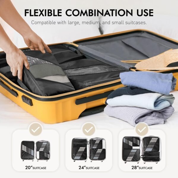 WVM Packing Cubes for Travel, 8 Set Luggage Organizer Bags with Shoe Bag, Toiletry Bag & Laundry Bag, Travel Accessories Essentials Packing Organizer, Black - Image 3