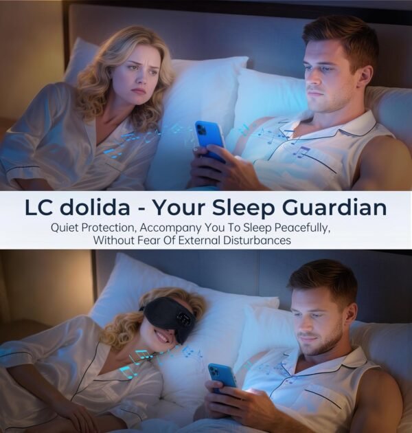 LC-dolida Bluetooth Sleep Mask with White Noise，Sleep Headphones,Bluetooth Wireless Music Eye Mask, Ideal for Travel, Night Work, Napping, Side Sleeping and Office Use for Both Men and Women(Black) - Image 7