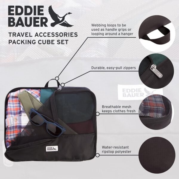 Eddie Bauer 5 Set Packing Organizer Cubes for Suitcases, Travel Essentials for Carry on, Lugagge Oganizer Bags Set Accessories, Black - Image 4