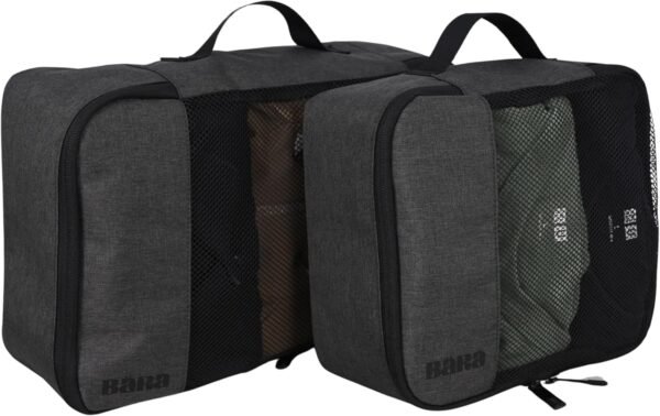 BARA Space Saving Packing Cubes for Carry On Suitcase Luggage Organization - Medium and Small Packing Organizers with a Mesh Top for Lightweight Travel Organization, Grey (Set of 2)