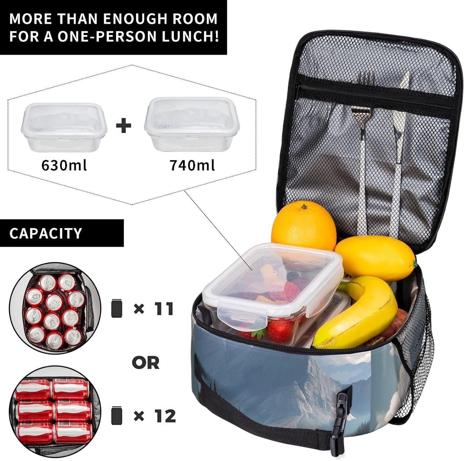Lunch bag Mountain Landscape Lunch Box Leakproof Lunch Tote Bag Insulated Cooler Bags for Picnic Travel - Image 3