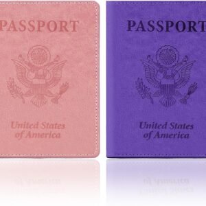 Passport Holder for Travel, 2 PCS Passport Holder, Travel Passport Holders Must Haves for Women Men, Pink and Purple Passport Cover Passport Wallet Case Holders for Travel Cruise Ship Essentials Gifts