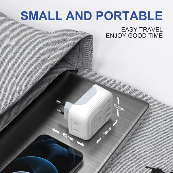 2 Pack European Travel Plug Adapter, VYLEE International Travel Adapter with 2 Outlets 4 USB Ports(2 USB C), 6 in 1 Type C Travel Essentials Charger for US to Most of Europe EU Italy Spain France - Image 7