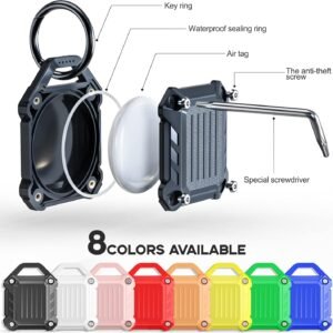 Dovick- Waterproof Airtag Keychain Holder Case,Screw Full Cover Compatible with Apple Air Tag Tracker Key Ring (Black 2Pack)