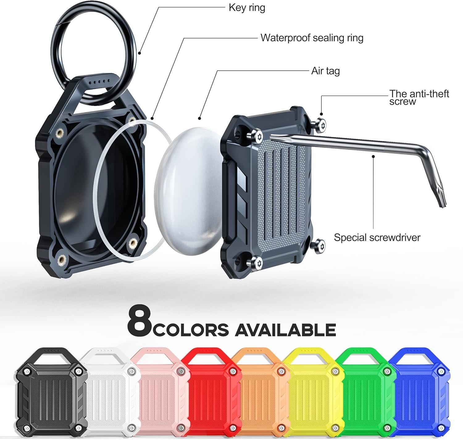 Dovick- Waterproof Airtag Keychain Holder Case,Screw Full Cover Compatible with Apple Air Tag Tracker Key Ring (Black 2Pack) - Image 2