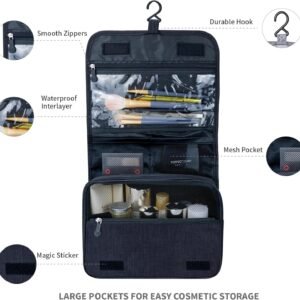 Large Capacity Toiletry Bag Travel Bag with Hanging Hook for Men and Women Waterproof Travel Cosmetic Bag Bathroom Storage Bag for Brushes Set,Full-Sized Shampoo,Toiletries,Accessories-Black