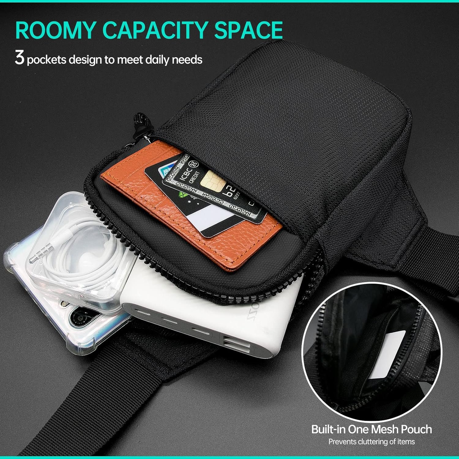 Long Keeper Mini Sling Bag - Men Women Small Waterproof Crossbody Bag Casual Phone Chest Bag for Travelling Hiking - Image 5