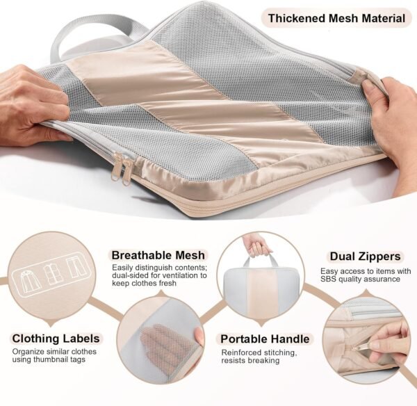 10 Set Compression Packing Cubes for Travel Women Mom,OlarHike Luggage Clothes Storage Gifts for Travelers,Airplane/Cruise/Car/Train Travel Essentials,Compressible Expandable Saver Space Bags(Beige) - Image 6