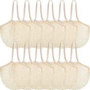 12 Pcs Reusable Grocery Bags Farmers Mesh Produce Bags Bulk Net Portable String Bag Portable Tote Bag with Handle String Shopping Organizer for Fruit Vegetable Storage Market