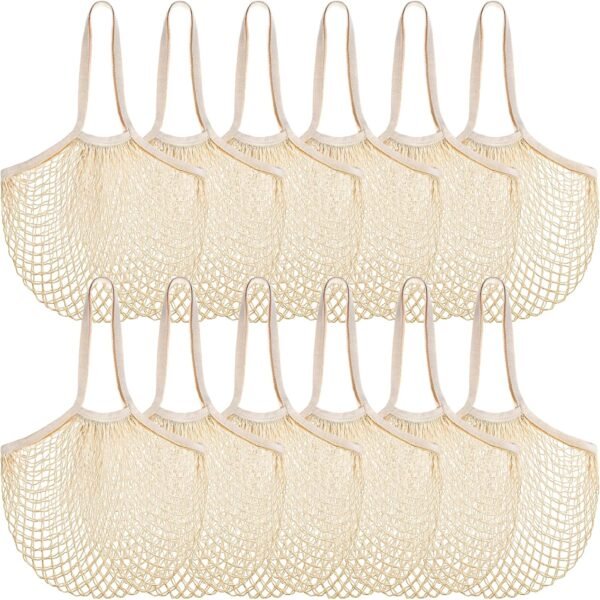 12 Pcs Reusable Grocery Bags Farmers Mesh Produce Bags Bulk Net Portable String Bag Portable Tote Bag with Handle String Shopping Organizer for Fruit Vegetable Storage Market