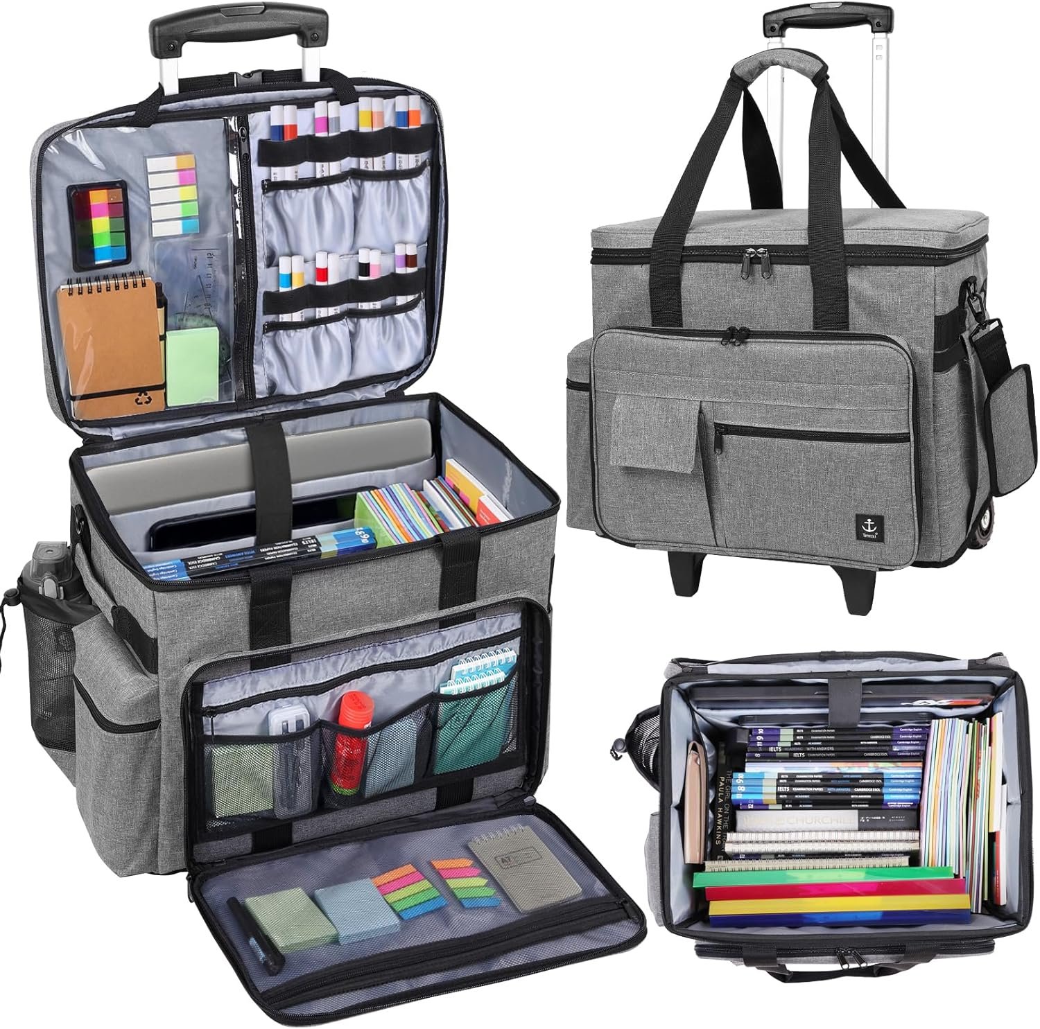Rolling Teacher Bag, Rolling Briefcase with Detachable Trolley, Large capacity rolling bag with Laptop compartment, Adjustable Shoulder Strap, and Ample Storage Space - Image 9