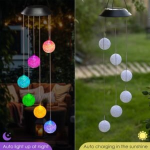 Solar Powered Crystal Ball Wind Chime with 7 Color Changing LED Lights, 21.3″ Waterproof Outdoor Hanging Decorations, Solar Powered Garden Decorations for Patio, Balcony, Birthday, Thanksgiving Gift