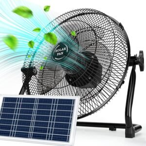 DBF 12″ Solar Rechargeable Floor Fan, 20W Solar Powered & AC Charge Battery Operated Fan Wireless, 12 Speeds, 12000mAh 4-24H Runtime, 120° Tilt, for Indoor Outdoor Camping Yard Home Outage Garage
