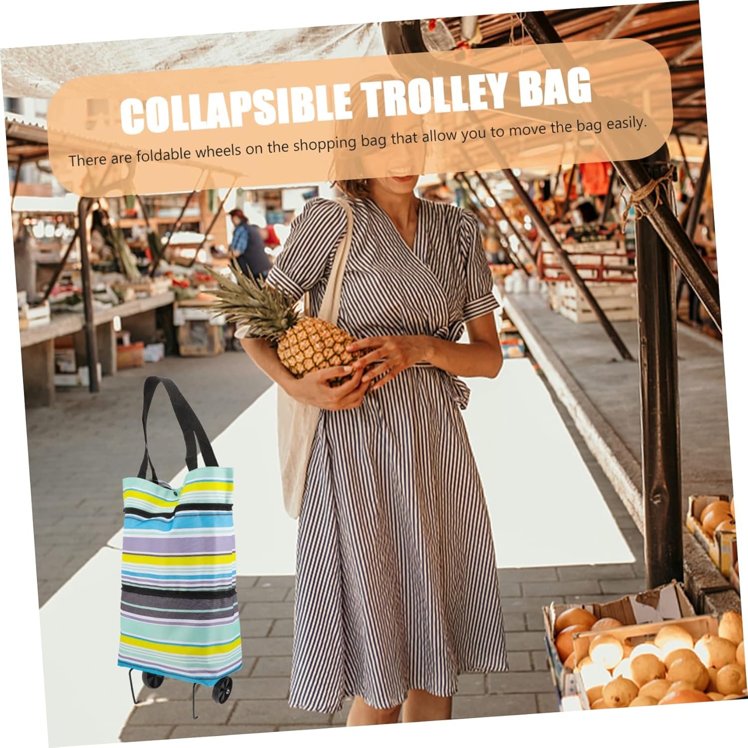 Large Capacity Foldable Grocery Shopping Bag Trolley with Adjustable Handles and Smooth Wheels Portable Reusable Market Cart for Groceries and Daily Shopping - Image 7