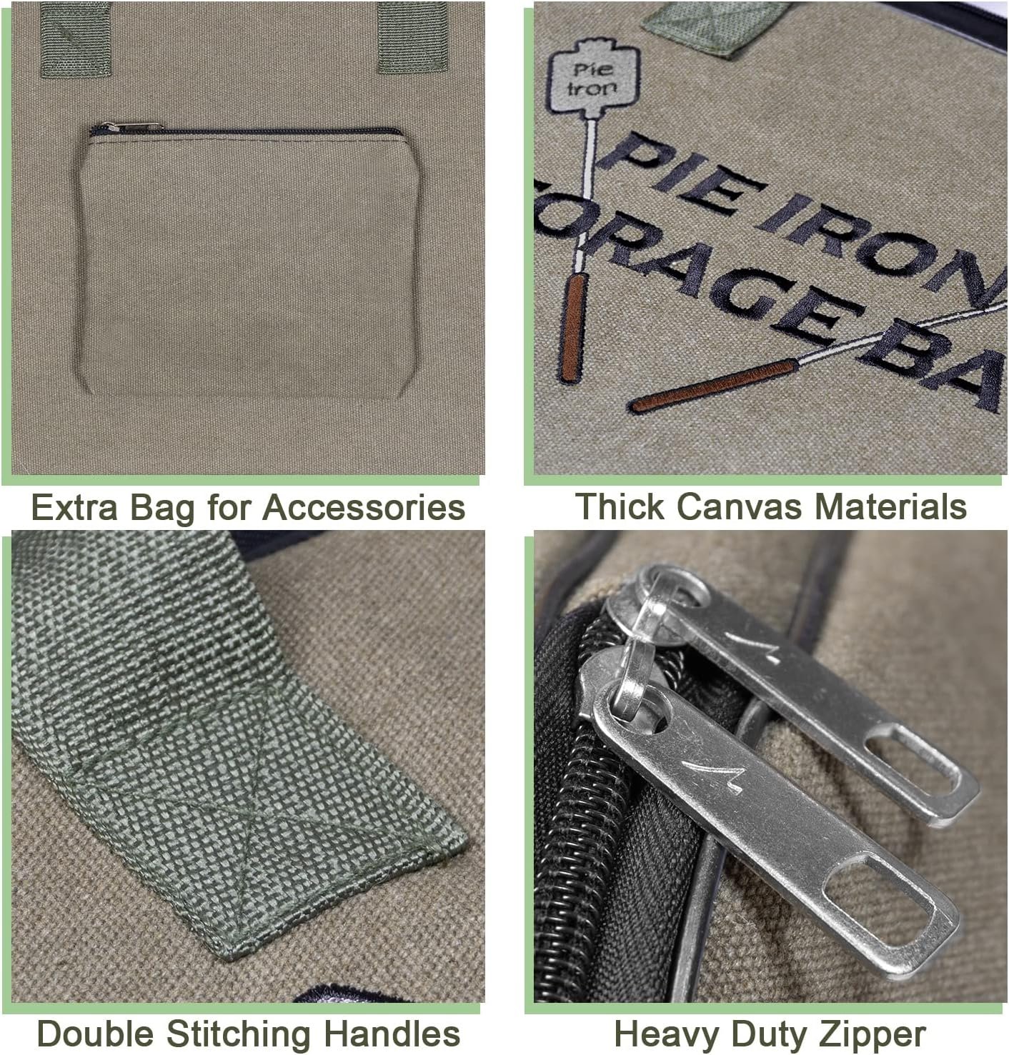 Deluxe Pie Iron Bag for Mountain Pie Maker Cast Iron Storage Fits up to 4, Heavy Duty Padding with Extra Pocket for Campfire Accessories, Strong Straps to Secure, Camping Storage Bag 32×12in - Image 7