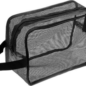 Mesh Shower Bag, Quick Dry Organizer Caddy Portable Mesh Shower Caddy Toiletry Tote Bag Wash Zipper Pouch for Bathroom Gym Travel Swimming Camping(Black)