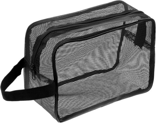 Mesh Shower Bag, Quick Dry Organizer Caddy Portable Mesh Shower Caddy Toiletry Tote Bag Wash Zipper Pouch for Bathroom Gym Travel Swimming Camping(Black)