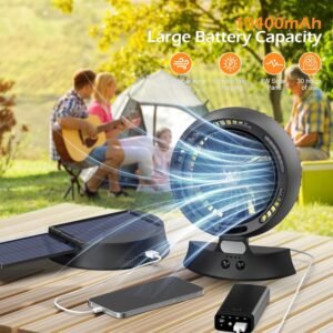 Rechargeable Solar Fan Outdoor for Camping – 10400mAh Battery Operated Fans Solar Portable Tent Fan for Greenhouse,LED Lantern,4 Speeds with PowerBank for Car,Ship,Carnival