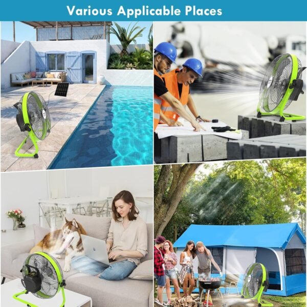 xingruyu 14 Inch Rechargeable Solar Powered Fan with Solar Panel Powered and AC Charger Dual Input, Solar fan for Household Camping Fishing Outdoors 360° Tilt, Portable Rechargable Fan - Image 8