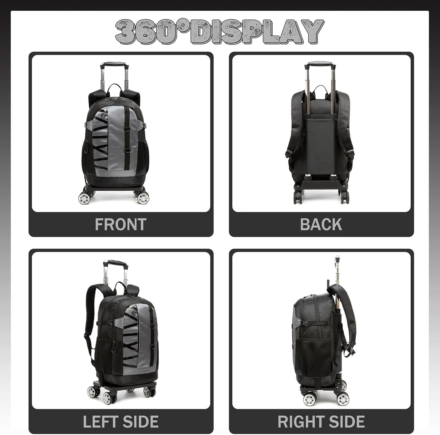 Rolling Backpack with Wheels for Boys Roller Wheels Backpacks Big Kids Laptop Luggage Travel Suitcase for Teen Boys - Image 4