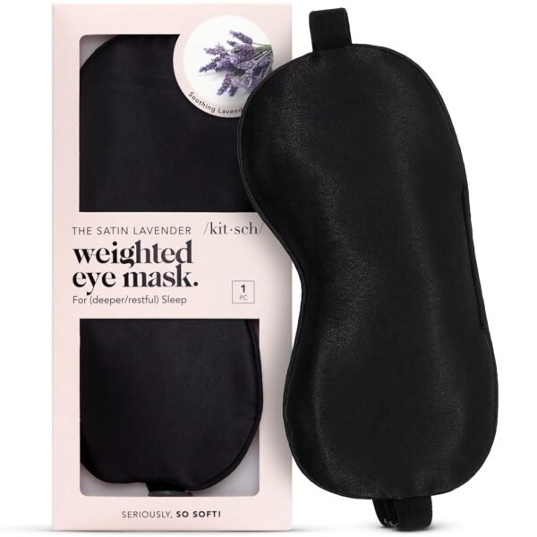 Kitsch Weighted Satin Sleep Mask - Weighted Eye Mask for Sleeping and Travel - Lavender Sleeping Mask for Women and Men - Light Blocking, Adjustable Strap, Ultra-Soft (4.1oz/116g)